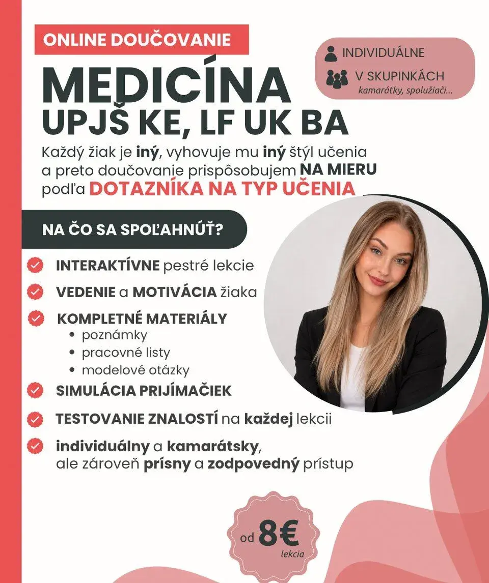 Doučovanie prijímačky medicína BA, UPJŠ KE/ matematika ZŠ