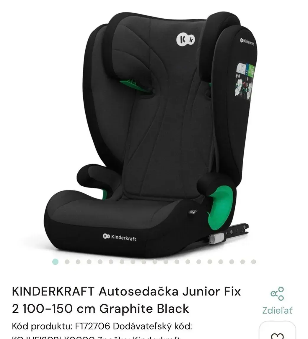 KINDERKRAFT Autosedačka Junior Fix 2 100-150 cm Graphite Bla