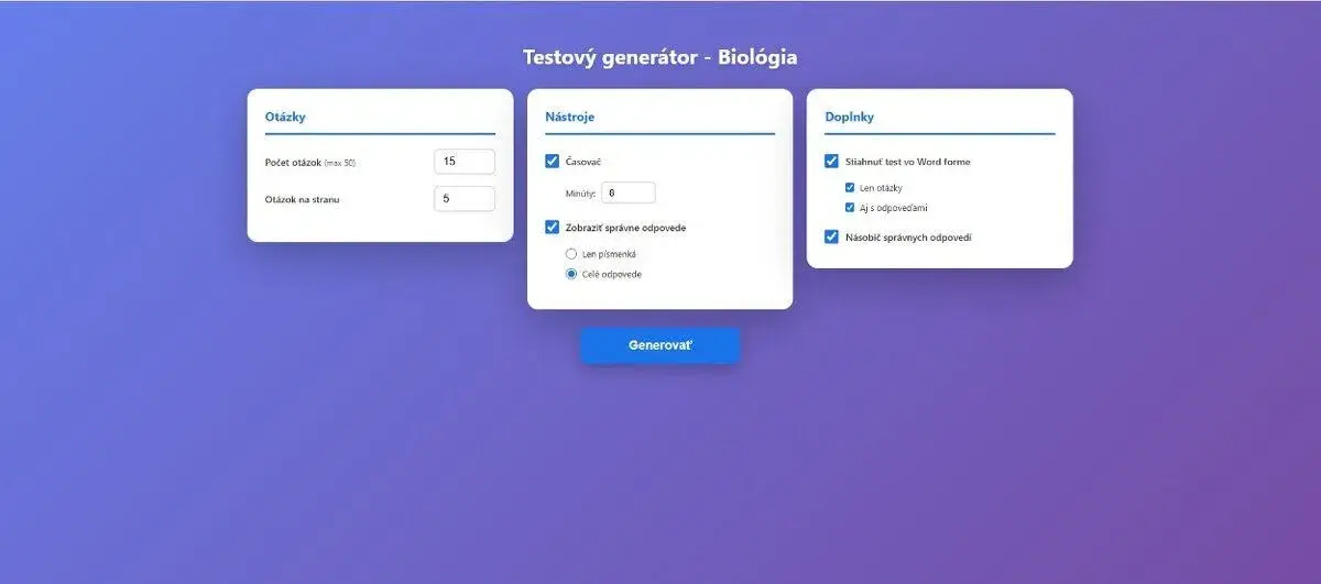 LF UPJŠ Biológia – Online generátor testov (1500 otázok)