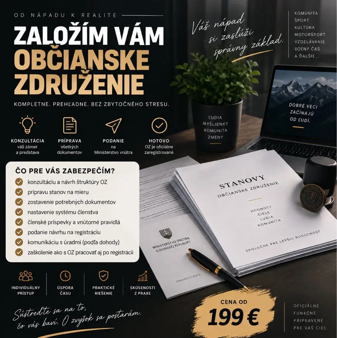 ZALOŽENIE A KOMPLETNÉ NASTAVENIE OBČIANSKEHO ZDRUŽENIA