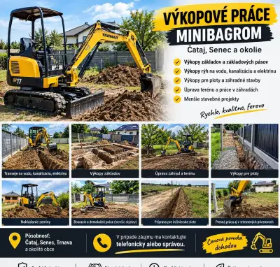 🚜 VÝKOPOVÉ PRÁCE MINIBAGROM – ČATAJ, SENEC A OKOLIE