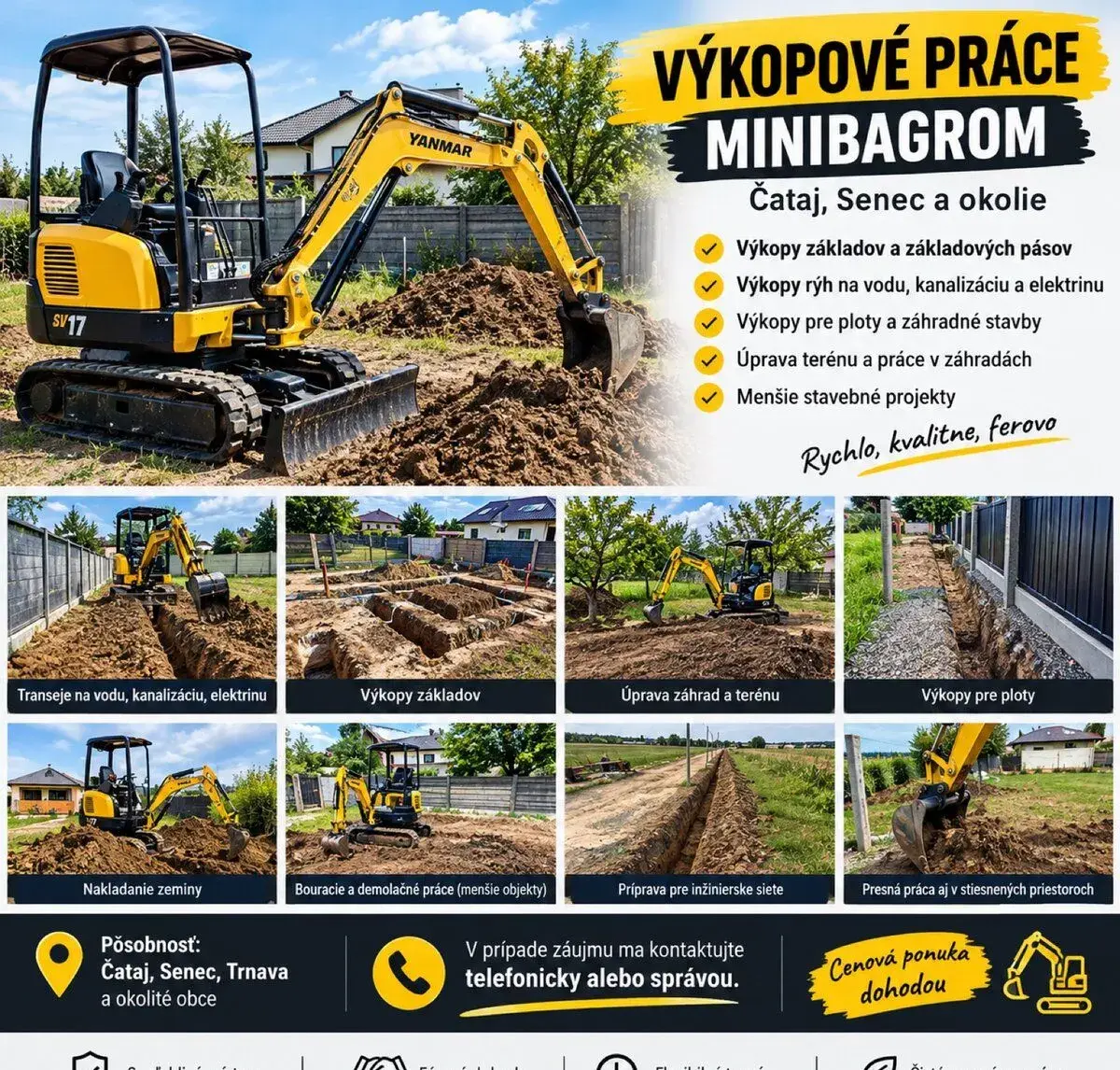 🚜 VÝKOPOVÉ PRÁCE MINIBAGROM – ČATAJ, SENEC A OKOLIE