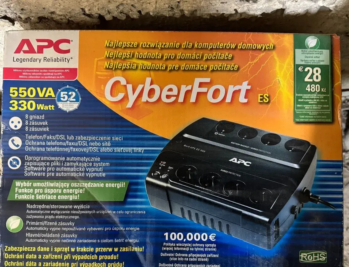 Záložný zdroj APC CyberFort UPS 550VA, 330WATT, nový