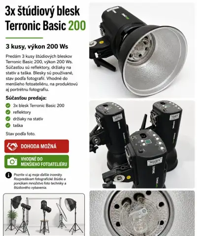 3× Terronic Basic 200 – štúdiové blesky